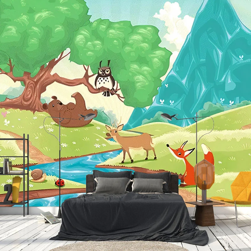 Schlichte Tapete mit Wald- und Tiermotiven Pastellgrün für die Wanddekoration im Kinderzimmer, individuell bedruckt Clearhalo