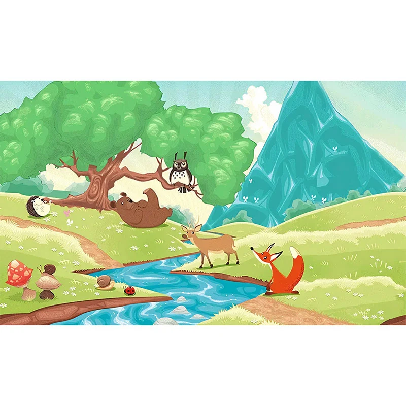 Schlichte Tapete mit Wald- und Tiermotiven Pastellgrün für die Wanddekoration im Kinderzimmer, individuell bedruckt Clearhalo
