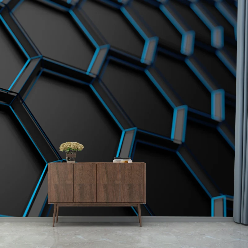 Schwarze Wabenmetall-Tapete, 3D-Fleckenabweisende Wandverkleidung für Schlafzimmer Clearhalo