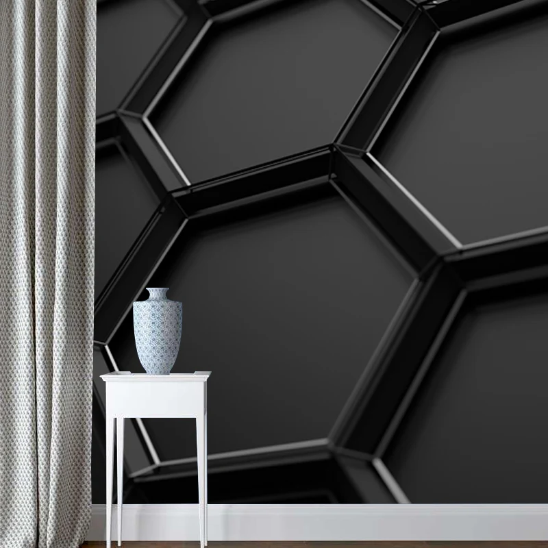 Schwarze Wabenmetall-Tapete, 3D-Fleckenabweisende Wandverkleidung für Schlafzimmer Clearhalo