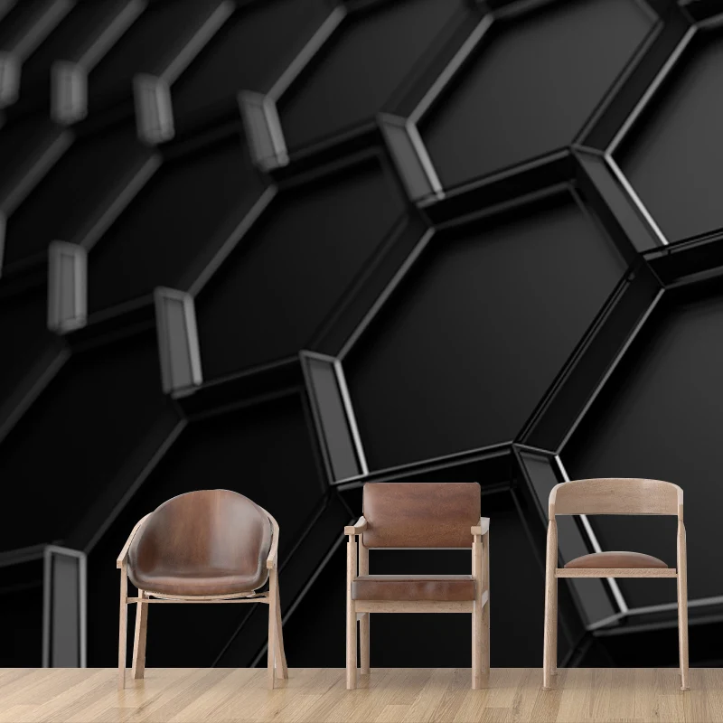 Schwarze Wabenmetall-Tapete, 3D-Fleckenabweisende Wandverkleidung für Schlafzimmer Clearhalo