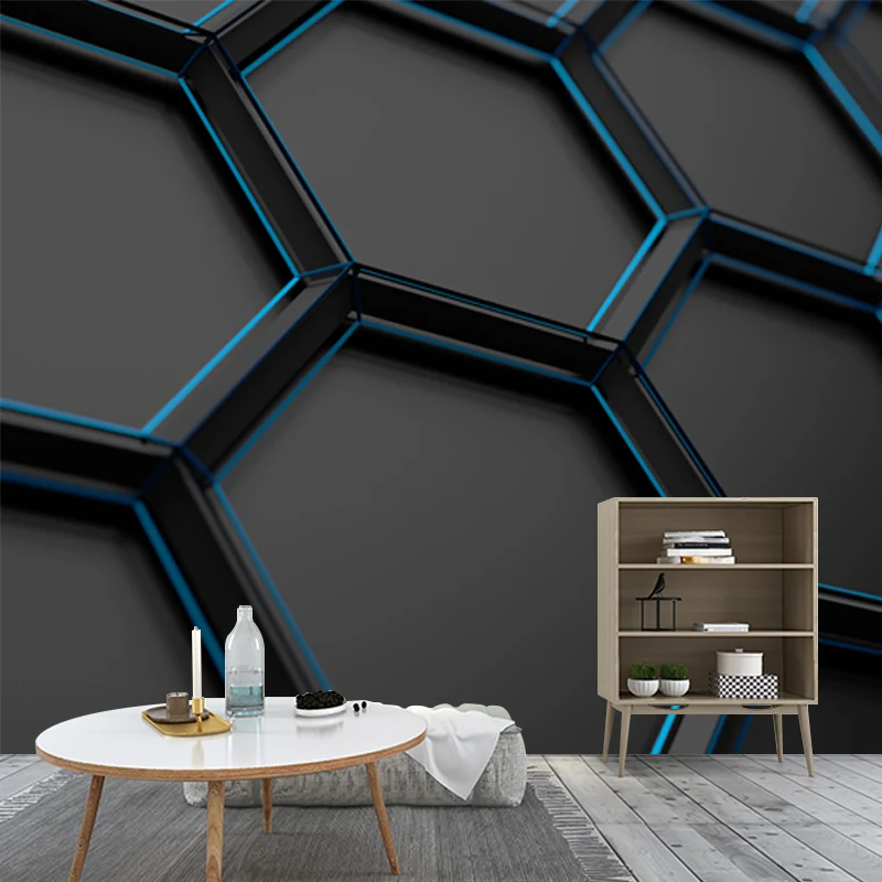 Schwarze Wabenmetall-Tapete, 3D-Fleckenabweisende Wandverkleidung für Schlafzimmer Clearhalo