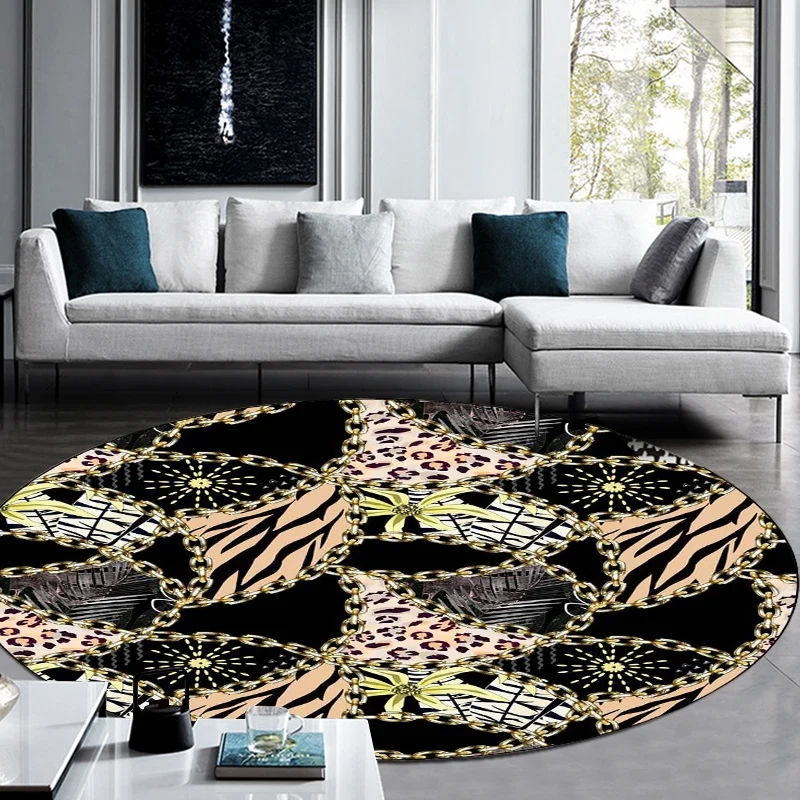 Schwarzer Schlafzimmerteppich, moderner Teppich mit Leoparden- und Linienmuster, Polyester, rutschfeste Rückseite, waschba...