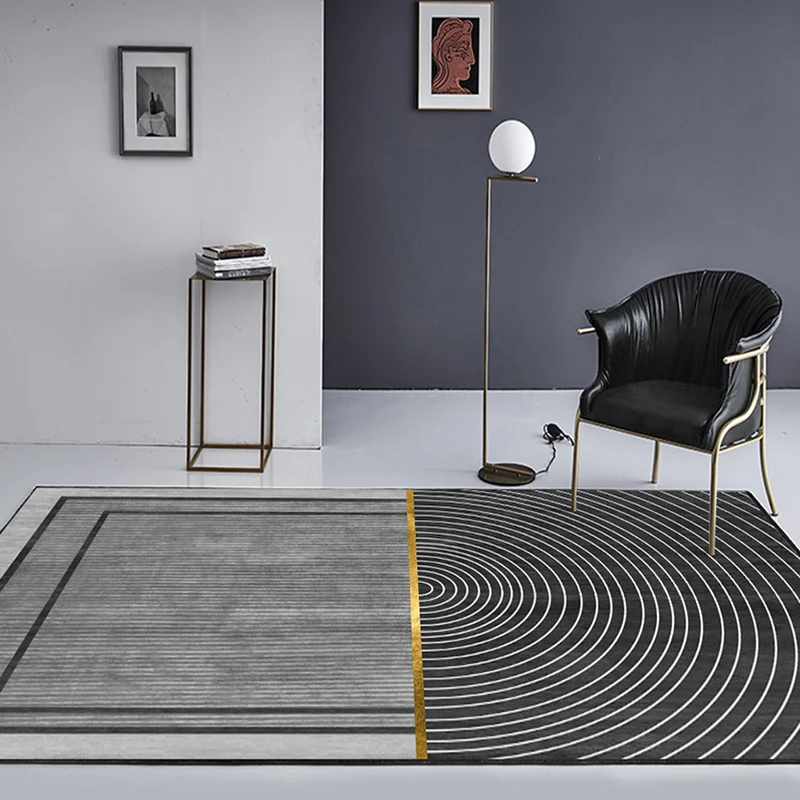 Schwarzer Teppich mit geometrischem Muster und Streifen, moderner Polyester-Teppich, waschbarer, rutschfester Teppich zum...