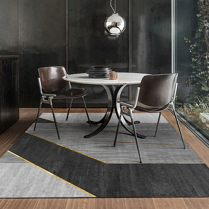 Schwarzer Teppich mit geometrischem Muster und Streifen, moderner Polyester-Teppich, waschbarer, rutschfester Teppich zum...
