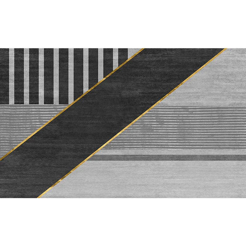 Schwarzer Teppich mit geometrischem Muster und Streifen, moderner Polyester-Teppich, waschbarer, rutschfester Teppich zum...