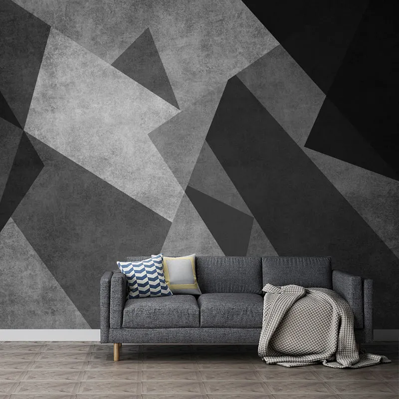 Schwarz-graue modernistische Wandtapete mit ganzem geometrischen Muster, Wandkunst für Schlafzimmer Clearhalo