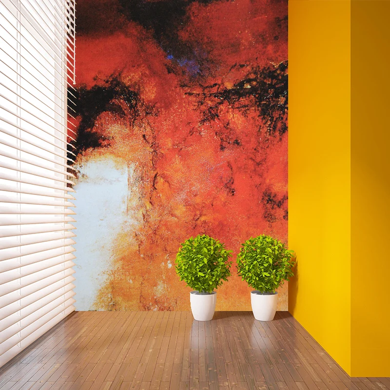 Schwarz-orange abstrakte Tapete, künstlerische wasserfeste Wandverkleidung für das Wohnzimmer Clearhalo