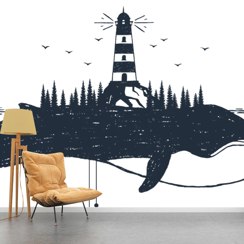 Schwarz-weißes, modernes Wandbild Originalgröße, Turm auf Wal, Wandverkleidung für Akzentwände Clearhalo
