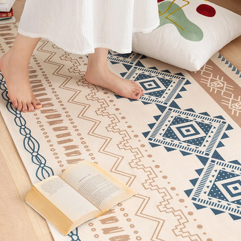 Südwestlicher Schlafzimmerteppich, mehrfarbiger Teppich mit Stammesmuster, Baumwollmischung, maschinenwaschbarer, schmutza...