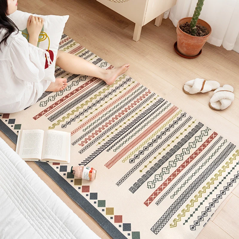 Südwestlicher Schlafzimmerteppich, mehrfarbiger Teppich mit Stammesmuster, Baumwollmischung, maschinenwaschbarer, schmutza...