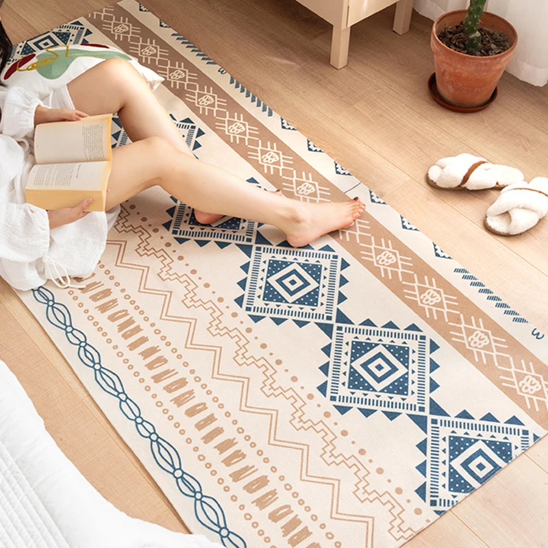 Südwestlicher Schlafzimmerteppich, mehrfarbiger Teppich mit Stammesmuster, Baumwollmischung, maschinenwaschbarer, schmutza...