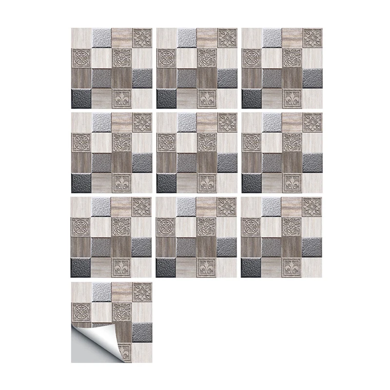 Selbstklebende Mosaik-Ziegelstein-Tapeten, antikisierte PVC-Wanddekoration, 9,7 m², Schwarz-Grau Clearhalo