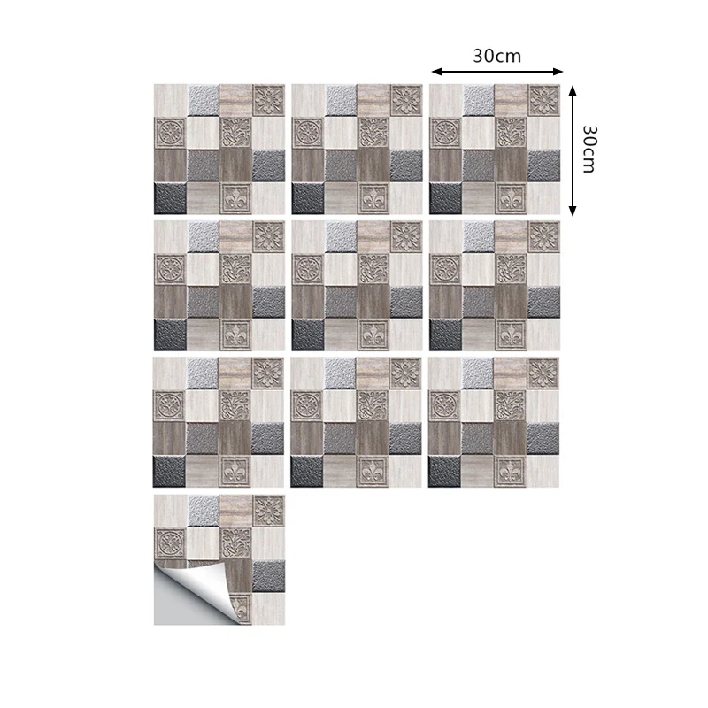Selbstklebende Mosaik-Ziegelstein-Tapeten, antikisierte PVC-Wanddekoration, 9,7 m², Schwarz-Grau Clearhalo