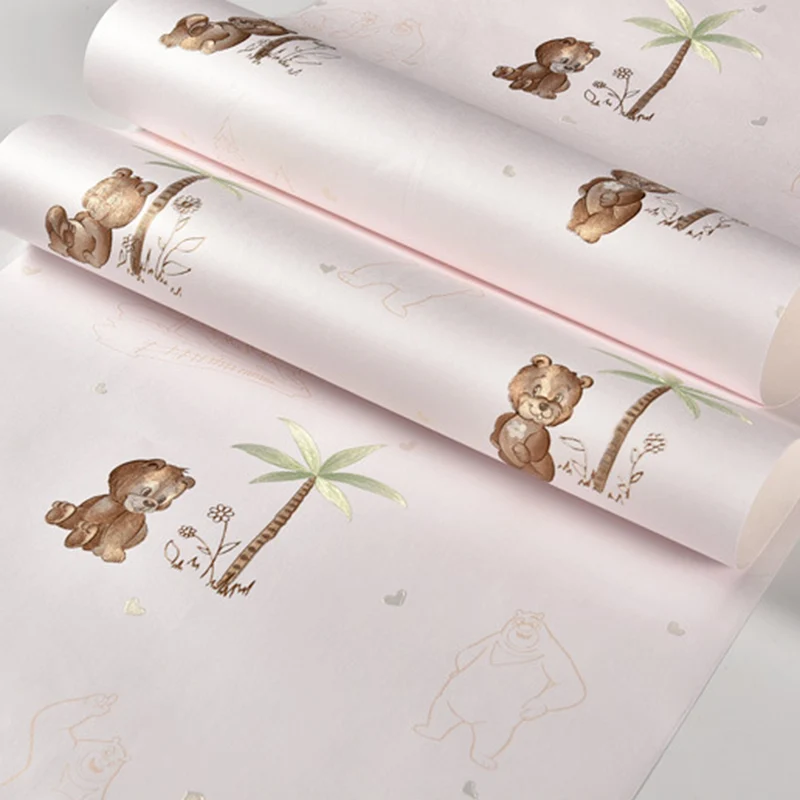 Selbstklebende Tapete Neuheit Bär Kinder Bunte Wandverkleidung mit abnehmbarem Design Clearhalo
