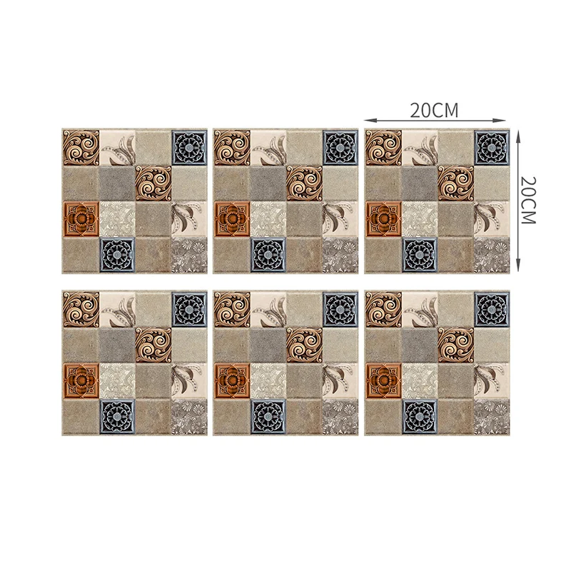 Selbstklebende Tapetenplatte mit Vintage-Blumenmuster, blau-braune Mosaikfliesen, Wanddekoration für den Waschraum Clearhalo
