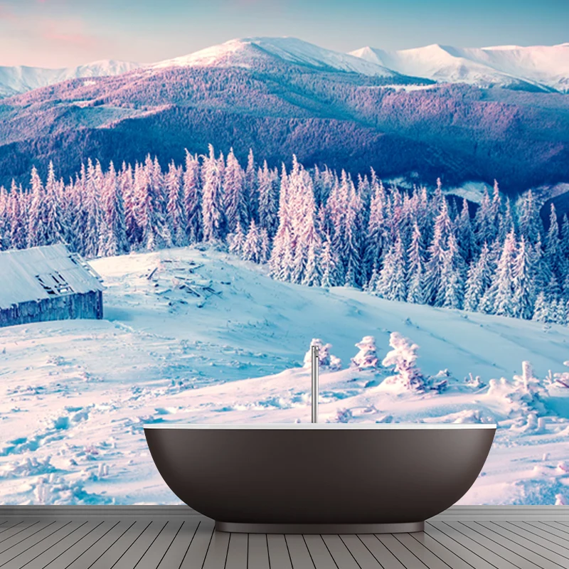 Skandinavische Schnee-Berglandschaft-Wandbild, blaue Wohnzimmer-Wandkunst, nach Maß gefertigt Clearhalo