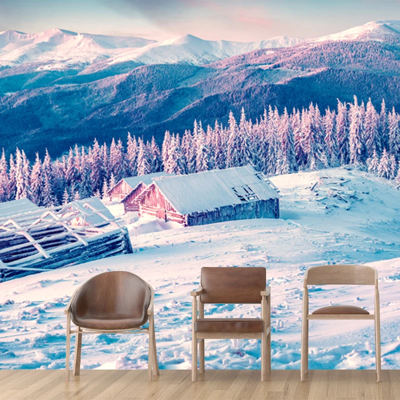 Skandinavische Schnee-Berglandschaft-Wandbild, blaue Wohnzimmer-Wandkunst, nach Maß gefertigt Clearhalo