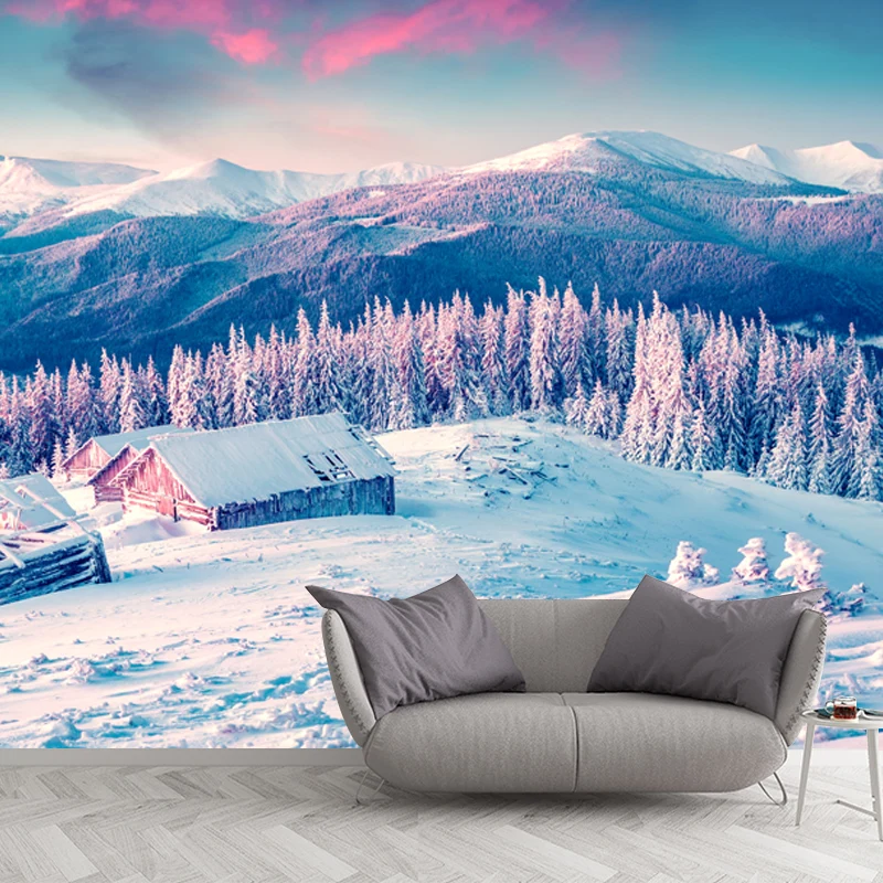 Skandinavische Schnee-Berglandschaft-Wandbild, blaue Wohnzimmer-Wandkunst, nach Maß gefertigt Clearhalo