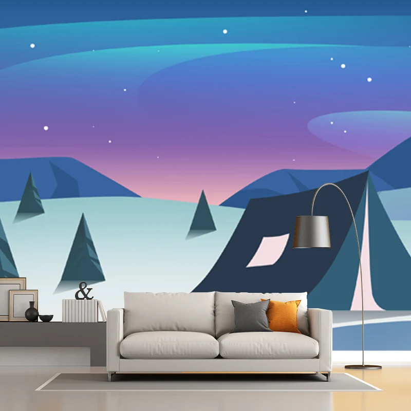 Skandinavische Wilds Aurora Wandaufkleber, blaue Schlafzimmer-Wandkunst, individuelle Größe erhältlich Clearhalo