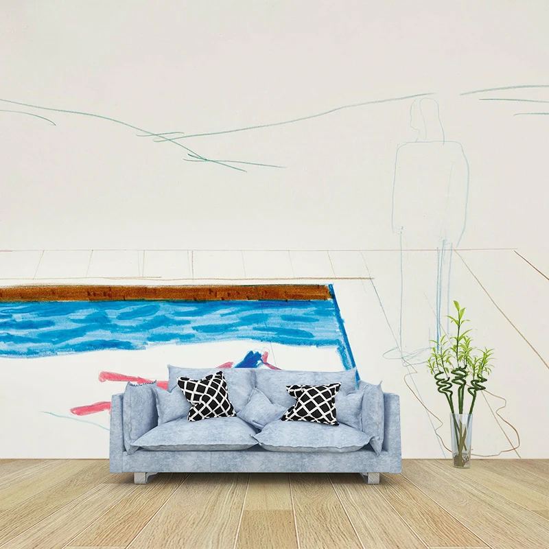 Sonnenbaden am Pool Wandtattoo Lila-Blau Moderne Kunst Wandverkleidung für Wohnzimmer Clearhalo