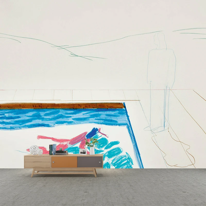 Sonnenbaden am Pool Wandtattoo Lila-Blau Moderne Kunst Wandverkleidung für Wohnzimmer Clearhalo