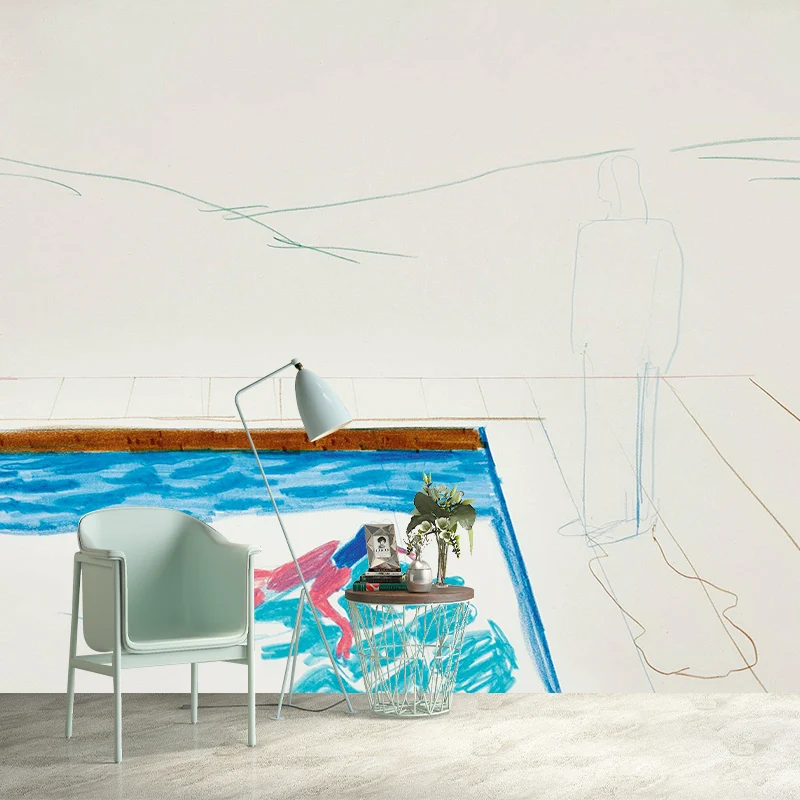 Sonnenbaden am Pool Wandtattoo Lila-Blau Moderne Kunst Wandverkleidung für Wohnzimmer Clearhalo