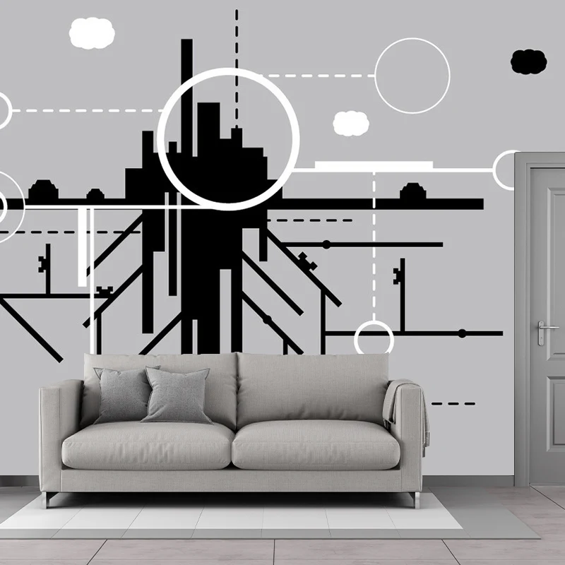 Stadtbau-Tapeten-Wandbilder, minimalistische Wandkunst aus Vliesstoff Schwarz-Grau-Weiß Clearhalo