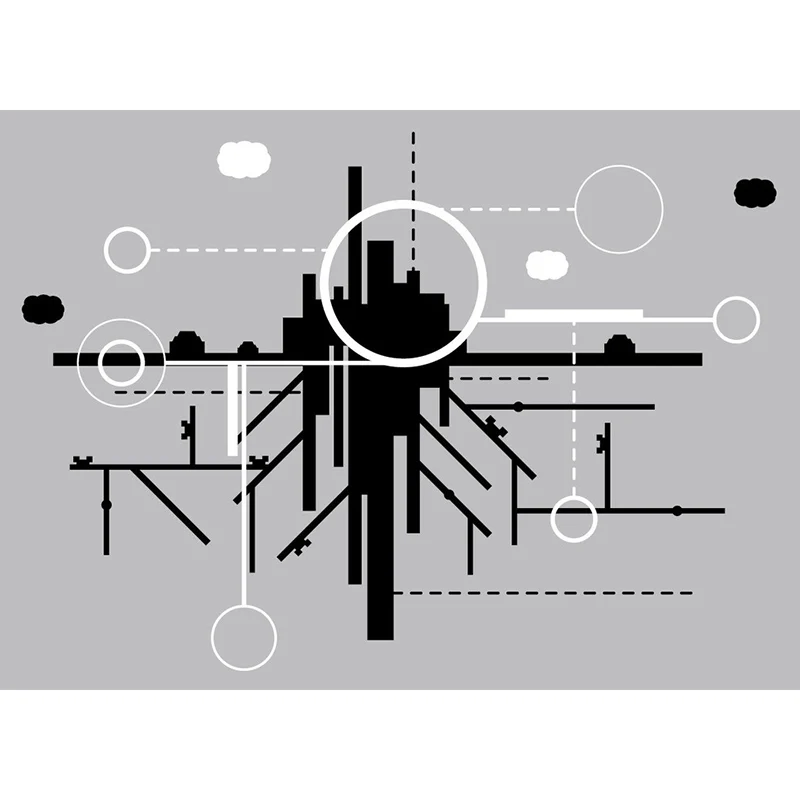 Stadtbau-Tapeten-Wandbilder, minimalistische Wandkunst aus Vliesstoff Schwarz-Grau-Weiß Clearhalo