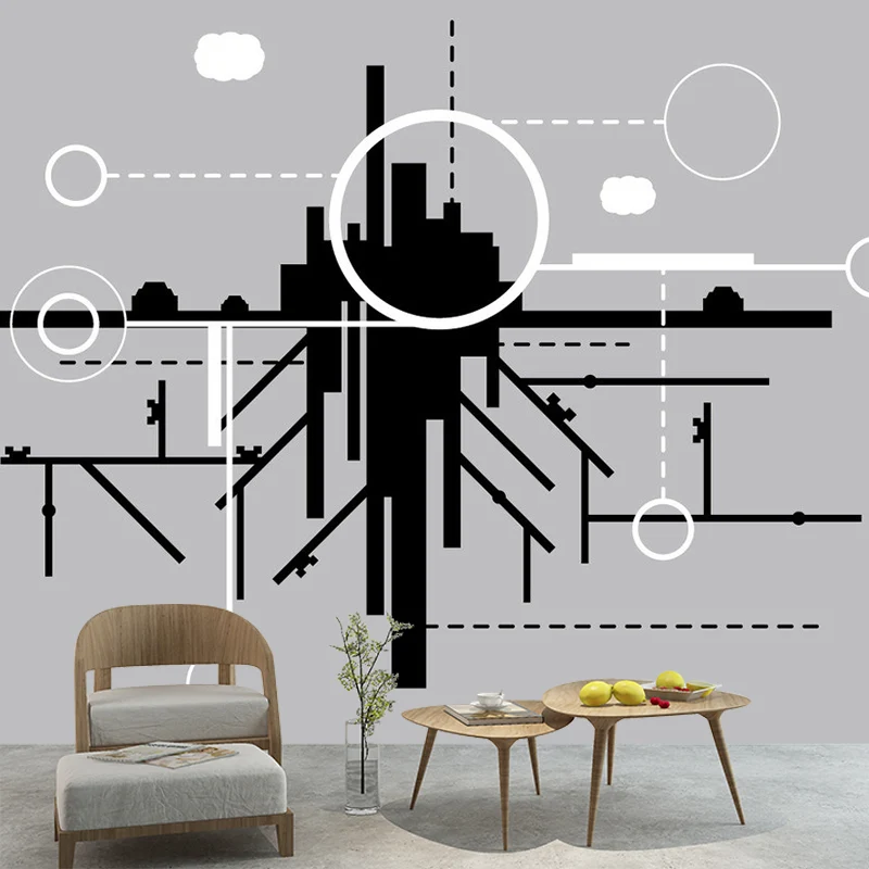 Stadtbau-Tapeten-Wandbilder, minimalistische Wandkunst aus Vliesstoff Schwarz-Grau-Weiß Clearhalo