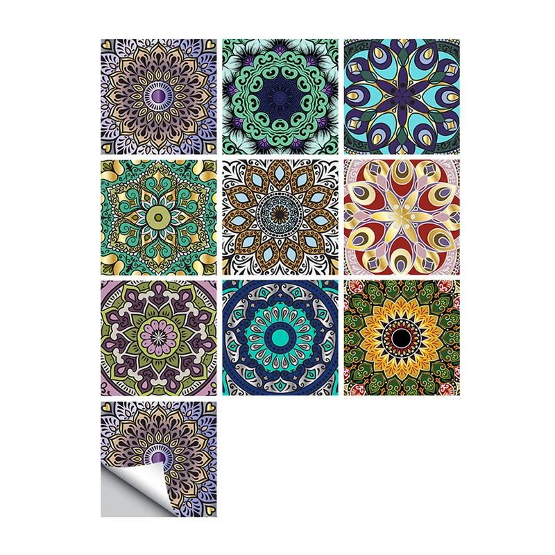 10 Stück Mandala-Tapeten zum Abziehen und Aufkleben, böhmische Küchenwanddekoration, 9,7 Quadratfuß Clearhalo