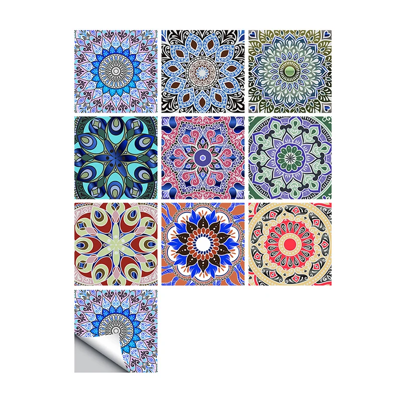 10 Stück Mandala-Tapeten zum Abziehen und Aufkleben, böhmische Küchenwanddekoration, 9,7 Quadratfuß Clearhalo