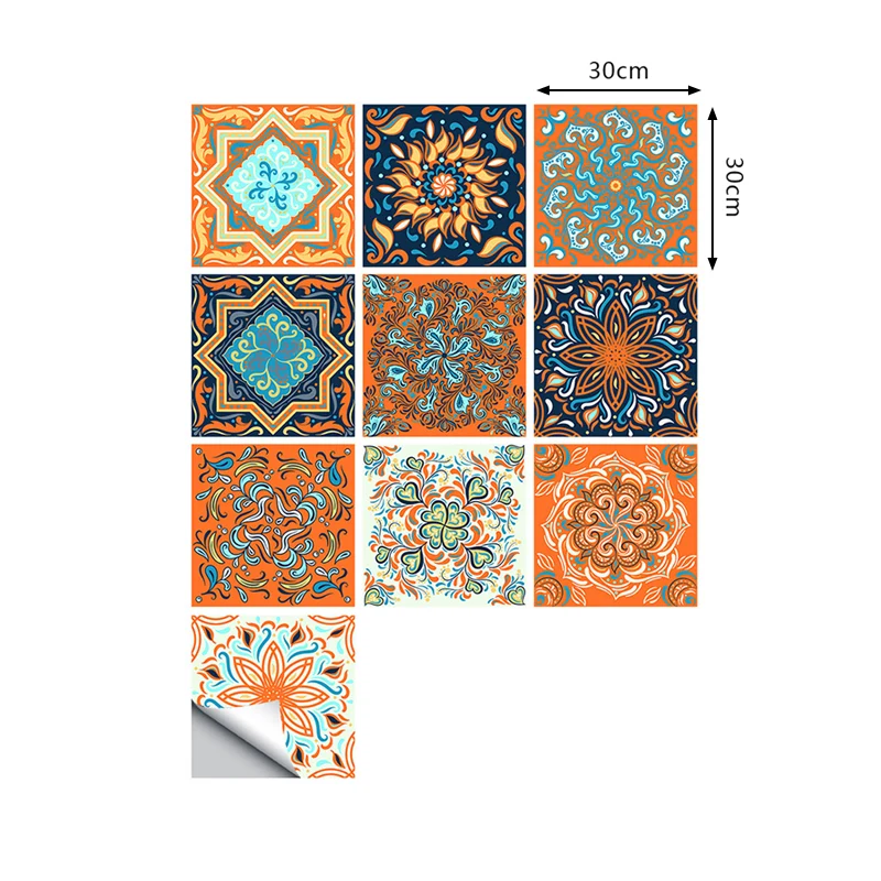 10 Stück Mandala-Tapeten zum Abziehen und Aufkleben, böhmische Küchenwanddekoration, 9,7 Quadratfuß Clearhalo