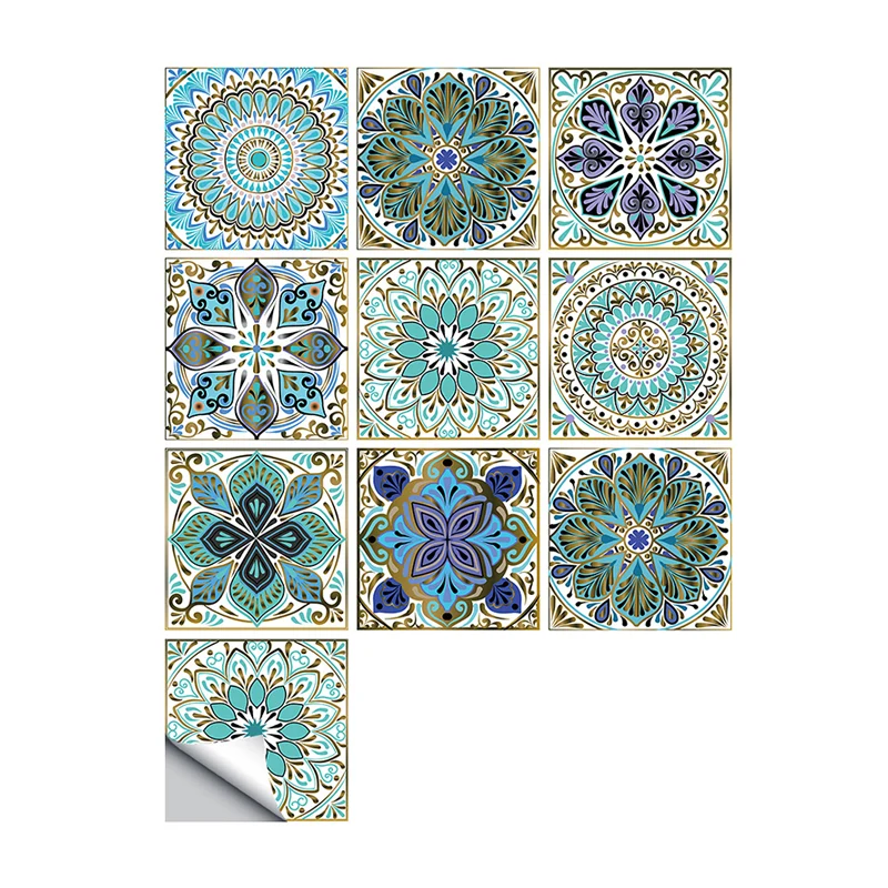 10 Stück Mandala-Tapeten zum Abziehen und Aufkleben, böhmische Küchenwanddekoration, 9,7 Quadratfuß Clearhalo