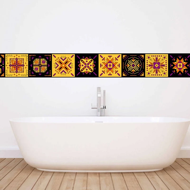 10 Stück Tapeten mit Stammesmuster, gelbe Boho-Chic-Wandkunst für die Küche, abziehen und aufkleben Clearhalo