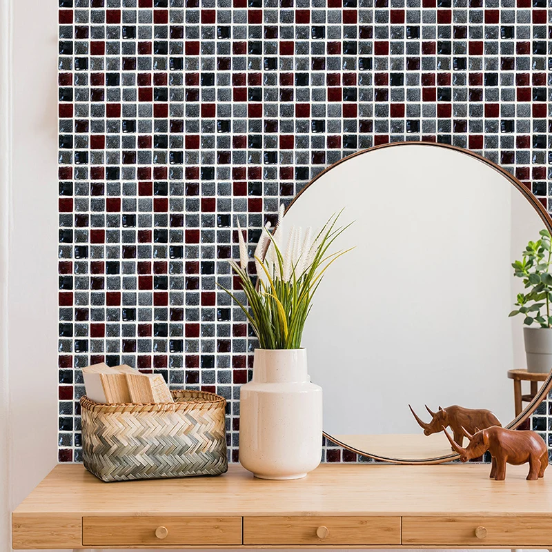 10 Stück zeitgenössische Mosaik-Tapeten für Badezimmer, 9,7 Quadratfuß große Wandkunst Schwarz, leicht zu entfernen Clearhalo