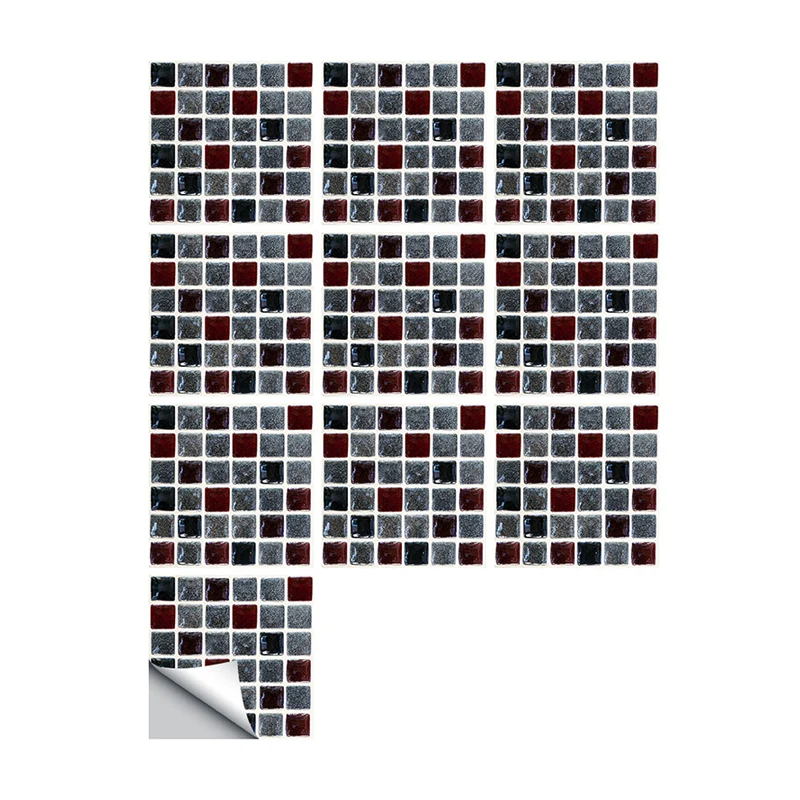 10 Stück zeitgenössische Mosaik-Tapeten für Badezimmer, 9,7 Quadratfuß große Wandkunst Schwarz, leicht zu entfernen Clearhalo