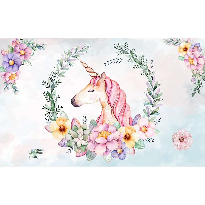 Stehendes Einhorn-Wandbild für Kinder, Wandverkleidung aus Vliesstoff Pastellfarben Clearhalo