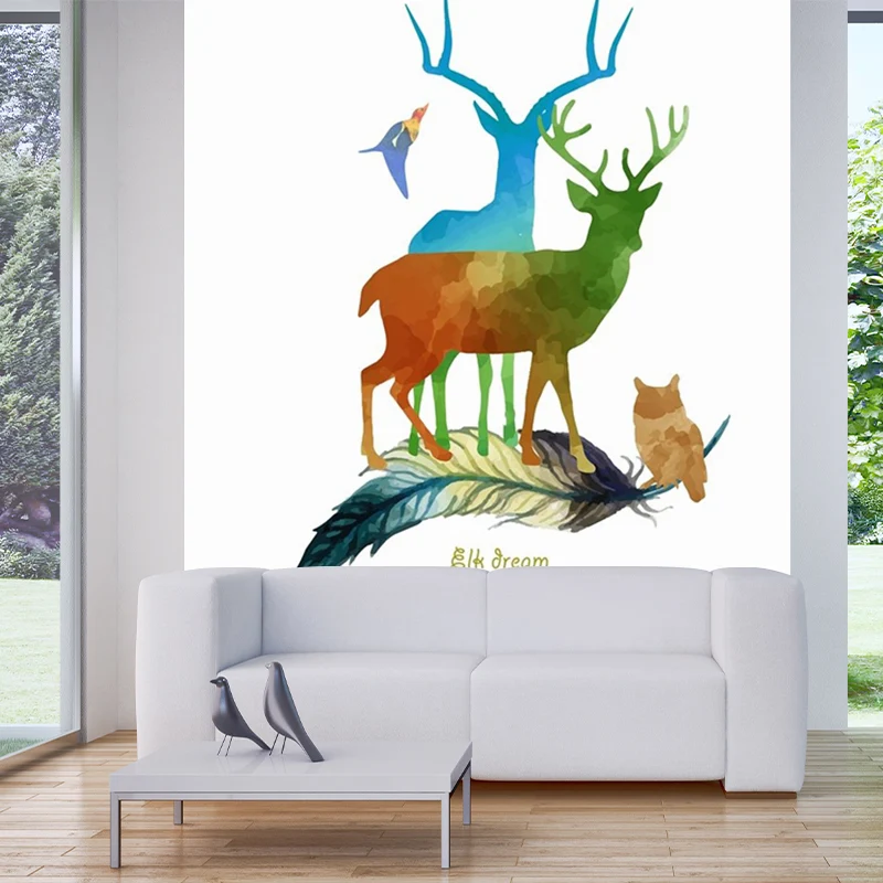 Ästhetisches Hirsch-Wandtattoo, rot-blau-grün, schmutzabweisende Wandkunst für Schlafzimmer Clearhalo