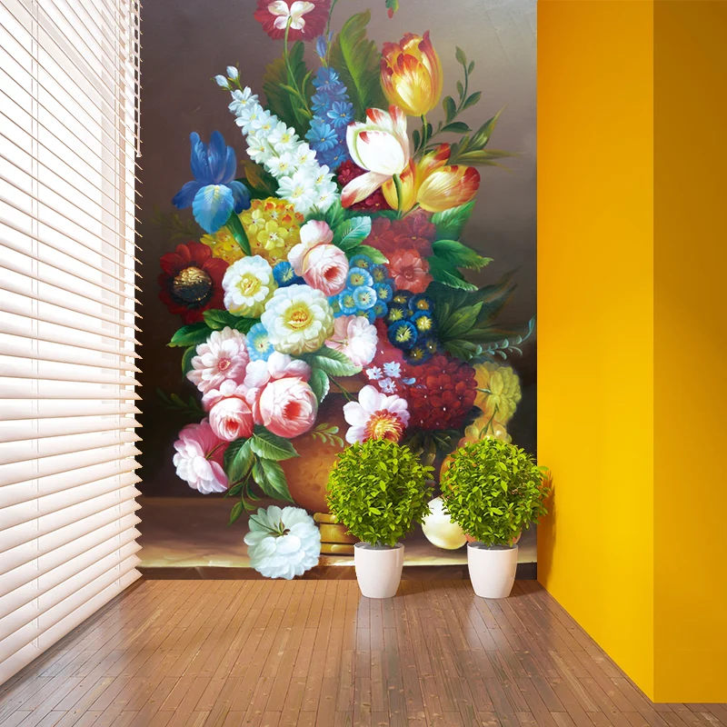 Stillleben-Blumenmalerei-Wandgemälde, zeitgenössische wasserdichte Wohnzimmer-Wanddekoration, Größe optional Clearhalo