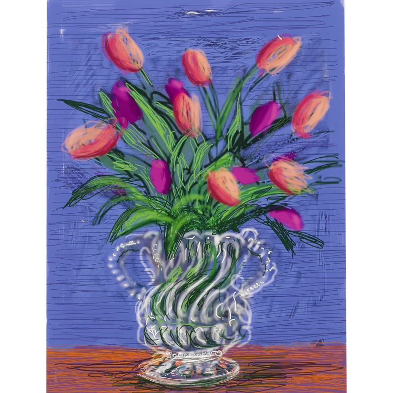 Stillleben-Tulpenblumen-Wandbild, moderne Kunst, Wandverkleidung aus Vliesstoff Lila-Grün Clearhalo