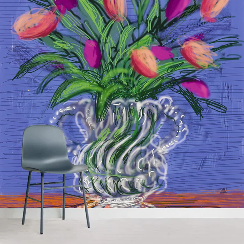 Stillleben-Tulpenblumen-Wandbild, moderne Kunst, Wandverkleidung aus Vliesstoff Lila-Grün Clearhalo