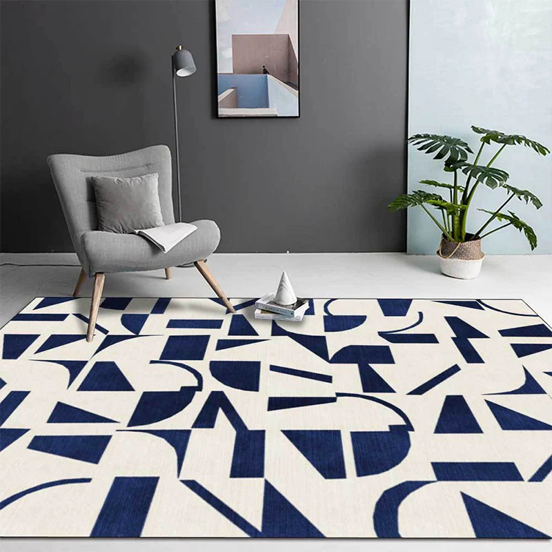 Stilvoller abstrakter Teppich Blau und Beige, lässiger Teppich aus Polyester, maschinenwaschbar, rutschfest, für Schlafzim...