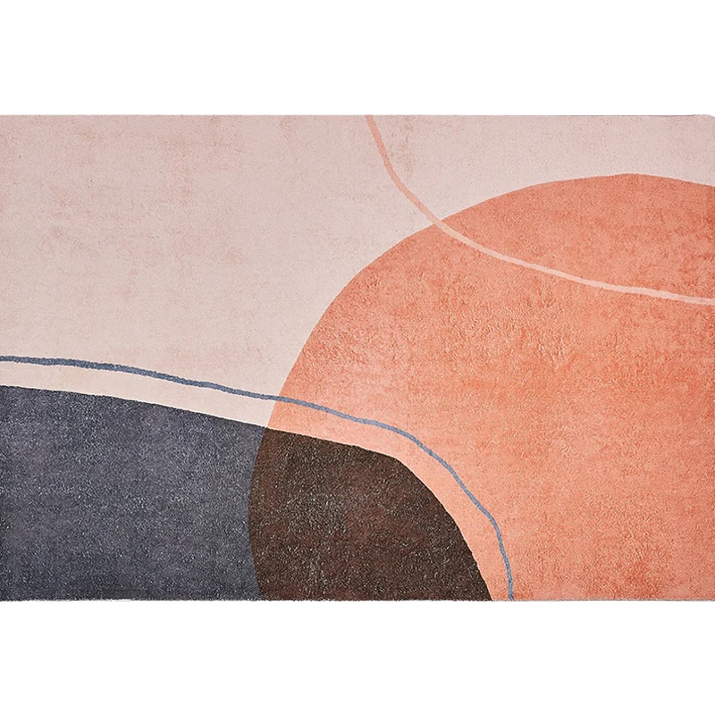 Stilvoller Colorblock-Teppich Rosa und Orange, minimalistischer Teppich aus Polyester, haustierfreundlich, waschbar, rutsc...