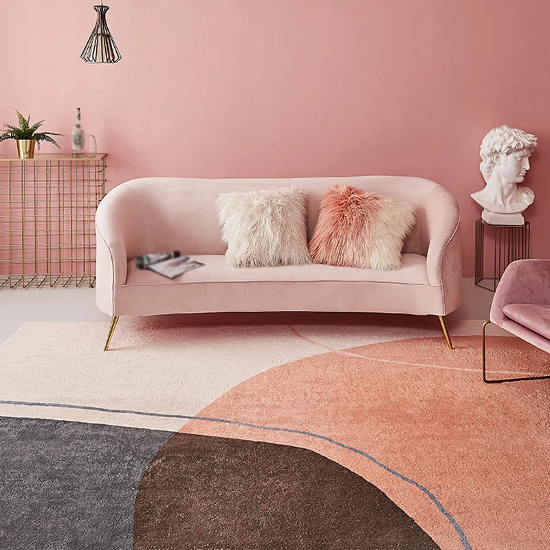Stilvoller Colorblock-Teppich Rosa und Orange, minimalistischer Teppich aus Polyester, haustierfreundlich, waschbar, rutsc...