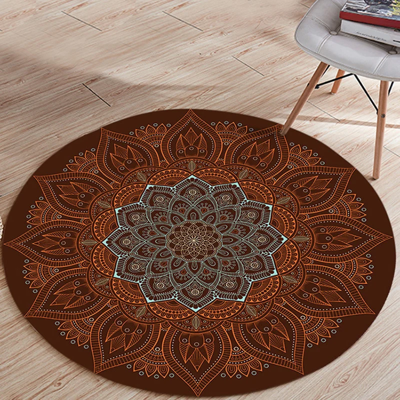 Stilvoller Teppich mit Blumenmuster, brauner Perserteppich, Flanell, rutschfeste Rückseite, waschbarer Teppich für Wohnzim...