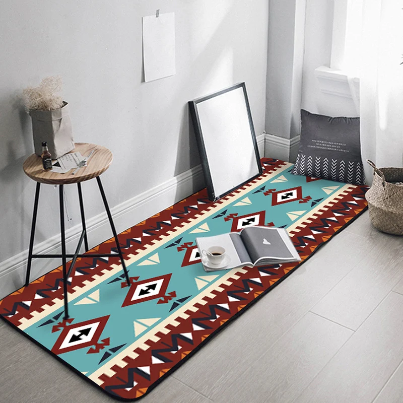 Stilvoller Teppich mit geometrischem Stammesmuster, brauner und weißer Bohemian-Teppich, synthetischer, haustierfreundlich...