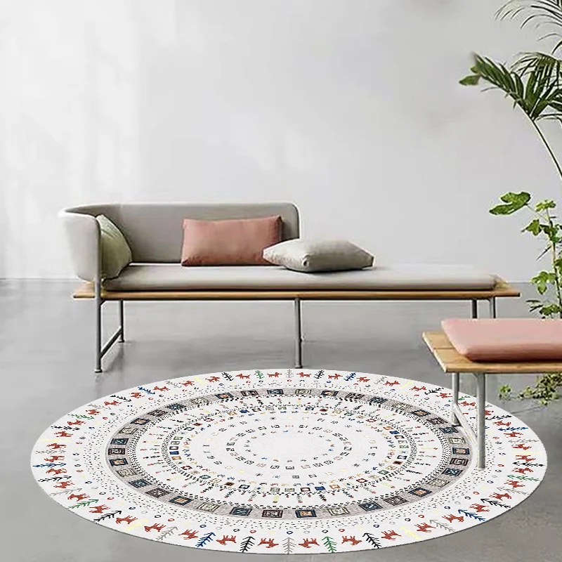 Stilvoller Teppich mit Stammes-Kreismuster, grauer marokkanischer Teppich aus Polyester, haustierfreundlich, rutschfeste R...