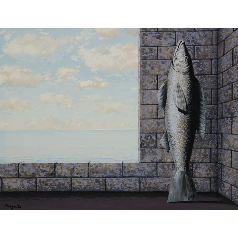 Surrealismus-Fisch-Wandaufkleber für Wohnzimmer, individuelle Wandkunst Grau und Blau Clearhalo