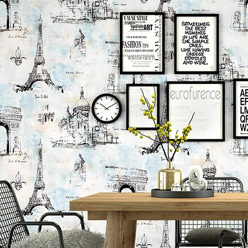 Tapete für Kaffee- und Ankleidezimmer, Eiffelturm und traditionelle europäische Gebäude, 33' x 20,5", nicht geklebt Clearhalo